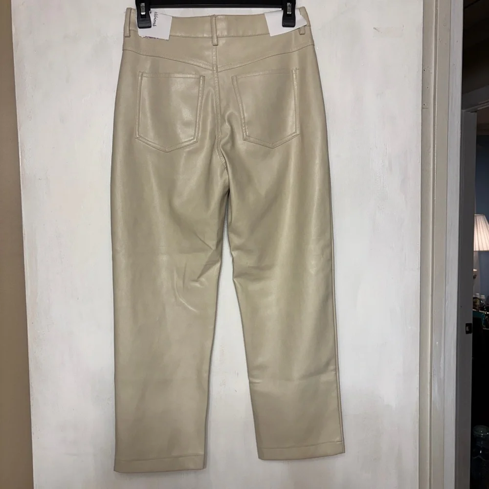 Avec Les Filles Cream Faux Leather Straight Leg Cropped Pants S
